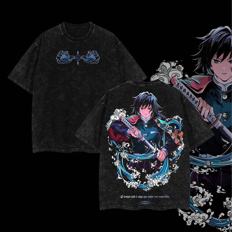 Grunge Washed Demon Slayer Giyu Tomioka Graphic Oversized Tee